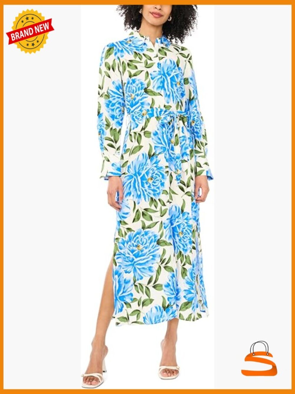 Collared Belted Midi Shirt Dress with Floral Print